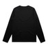 A long-sleeve black T-shirt featuring a smooth, simple design and a branding logo on the back.