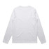 A white long-sleeve T-shirt with a plain back view and long sleeves, featuring a logo.