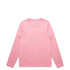 A pink long-sleeve tee with a crew neck and a logo on the label. Plain design, suitable for casual wear.