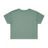 A mint green crop tee with a relaxed fit and a simple design, featuring a logo on the back.
