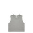 A light green crop tank top with a round neckline and a simple design, featuring a logo.