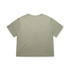 A soft green T-shirt with a relaxed fit and short sleeves, featuring a branding logo.