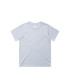 A light blue t-shirt with a round neckline and short sleeves. It has a plain design and features a logo.