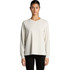 A light grey long-sleeve t-shirt with a relaxed fit and a logo visible on the garment.