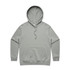 A light grey hoodie with a front pocket and a drawstring hood, featuring a branding logo.