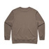 A khaki crew jumper featuring a simple design and a logo. The back is smooth with no additional details.