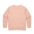 A pink jumper with a crew neck and ribbed cuffs, featuring a plain back and a logo.