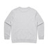 A light grey crew jumper with long sleeves and a rounded neckline. It features a simple design on the back and has a logo.