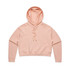 A peach-coloured crop hoodie with a hood and long sleeves, featuring a simple design and a logo.