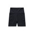 Black active bike shorts featuring a high waistband and pockets, with a logo present on the garment.