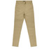 A pair of khaki standard pants with a fitted design, featuring a waistband and a logo.