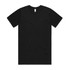 A black organic t-shirt with a crew neck and short sleeves, featuring a logo on the tag.