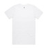 A white organic t-shirt with short sleeves, featuring a logo at the neckline.