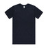 A navy blue organic T-shirt with short sleeves and a round neck. It features a logo on the neckline.