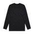 A black long-sleeve t-shirt featuring a plain back design and a logo.