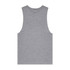 A grey singlet tank top with a simple design and a logo on the label.