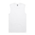 A white active tank top with a sleeveless design. It features a logo on the label.