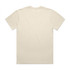 A cream-coloured faded t-shirt with a classic crew neck and short sleeves, featuring a logo.