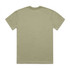 A plain, faded olive green T-shirt with a crew neckline and short sleeves. It features a logo on the back.