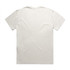 A plain white t-shirt featuring a faded design on the back. It includes a logo on the label.