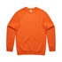 An orange jumper with a round neckline and long sleeves, featuring a logo on the inside label.
