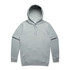 A light green hoodie with a front pocket and a drawstring hood, featuring a logo on the chest.