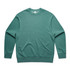 A green crew jumper with long sleeves and a round neckline. It features a logo on the label.
