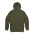 A green hoodie with a hood and raglan sleeves, featuring a plain design and a branding logo.