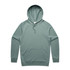 A green hoodie featuring a front pocket and a drawstring hood, with a logo on the chest.