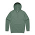 A green hoodie featuring a front pocket and a drawstring hood, with a logo on the front.