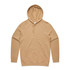 A beige premium hoodie with a hood and front pouch pocket, featuring a logo on one side.