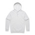 A light grey hoodie featuring a front pocket and an adjustable drawstring hood. The design includes a logo.