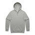 A light grey hoodie with a hood and a front pocket, featuring a logo on the chest.