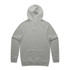A light grey hoodie with a back view, featuring a hood and long sleeves. It has a logo on the back.