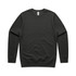 A black sweater with a round neckline and long sleeves, featuring a logo on the label.