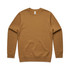 A brown jumper with a standard crew neck and long sleeves. It features a logo on the label.