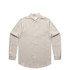 A linen button-up shirt in a light beige colour with long sleeves and a single chest pocket.