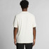 A plain cream-coloured T-shirt with short sleeves, featuring a logo on the back.