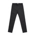 Black slacks with a straight fit and a waistband featuring a logo.