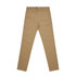 Tan slacks with a slim fit, featuring pockets and a waistband. The product includes a logo.