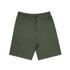 Green sports shorts featuring an elastic waistband and drawstring, with a logo present.