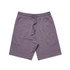 A pair of grey sports shorts with an elastic waistband and drawstring, featuring a logo.