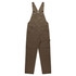 Canvas overalls in a brown shade, featuring adjustable straps and a logo on the front. Suitable for work attire.