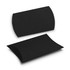 A small black pillow box with a curved design, showcasing both the closed and open positions. It features a logo.