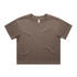 A brown short-sleeve T-shirt with a round neckline and a simple design. It features a logo on the inside tag.