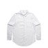 A white button-up shirt with long sleeves and a small chest pocket. The shirt has a collar and a logo.