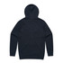 A dark navy hoodie featuring a back view with a hood, long sleeves, and a logo.