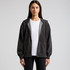 A faded charcoal zip hoodie with a grey lining and a front zip, featuring a hood and a relaxed fit.
