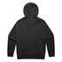 A black hoodie featuring a hood and long sleeves, with a plain back design and a small logo.