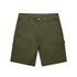 Utility shorts in olive green, featuring multiple pockets and a button closure, with an attached logo.